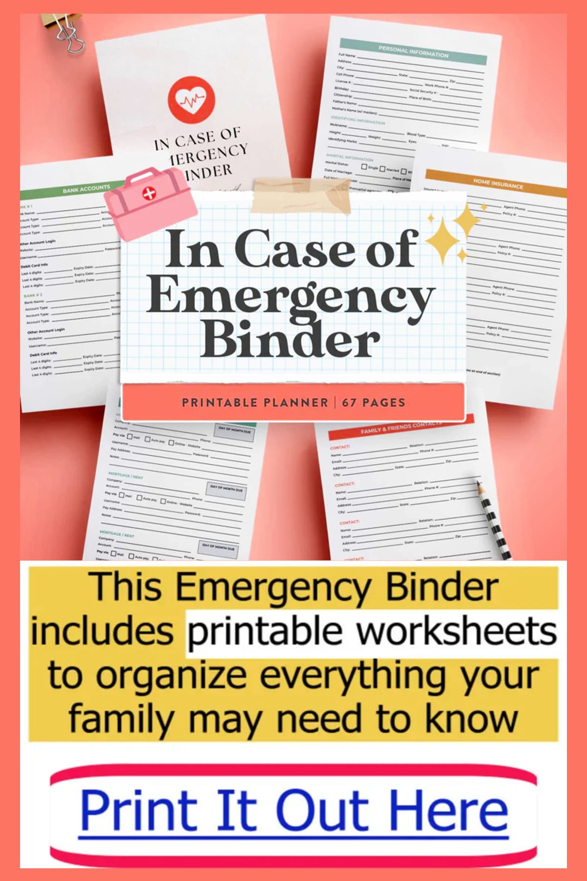 Important document binder printables and checklist for In Case of Emergency - Or Death