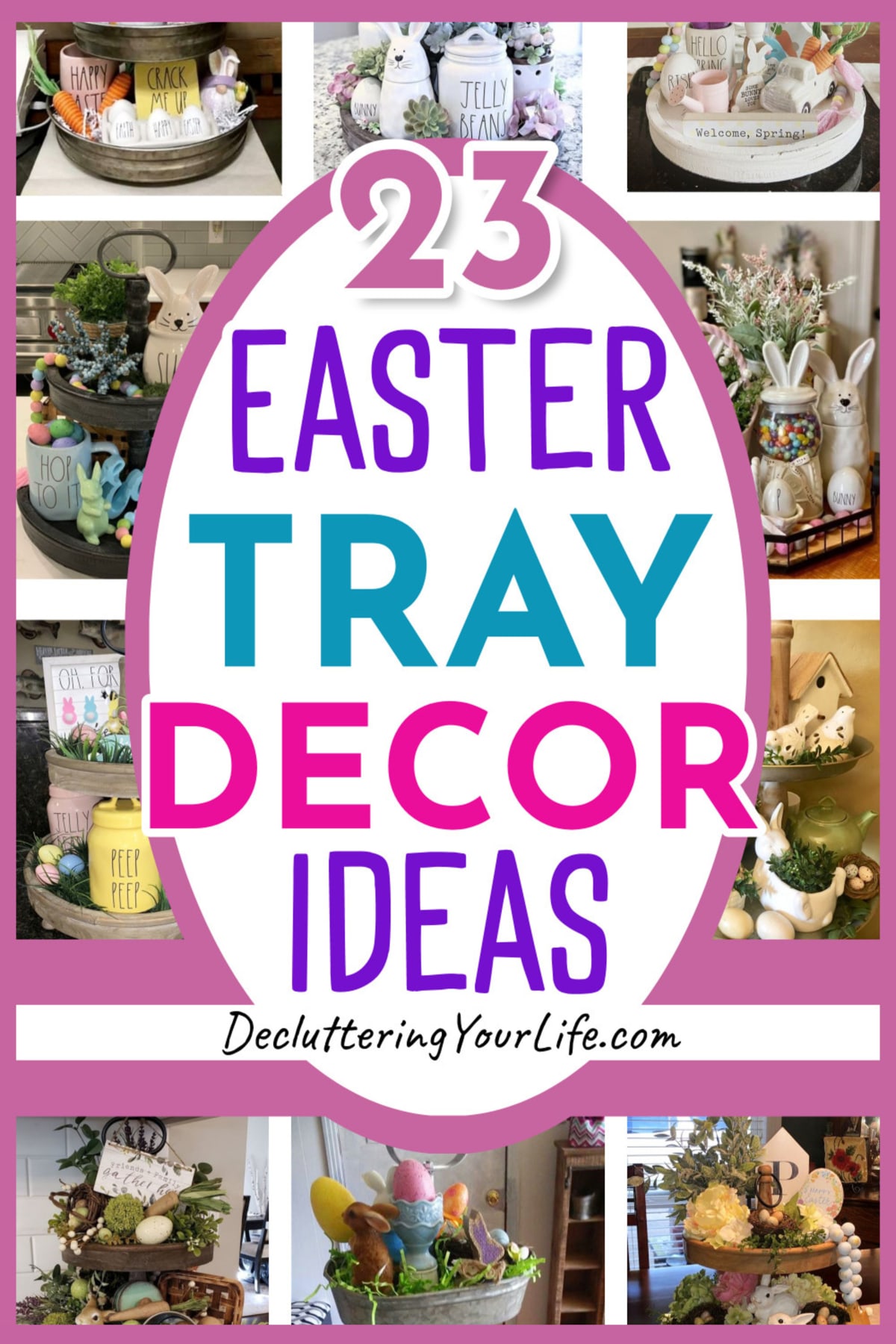 Easter Decor Ideas You Can DIY For Spring - Easter Tiered Tray and Wood Tray Decor Ideas With Springtime Decorations