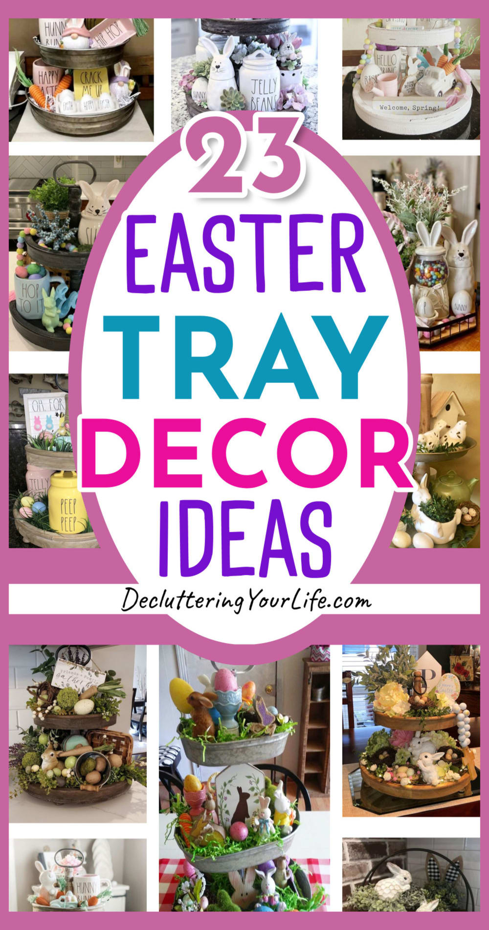 Easter tray decor ideas - 23 Spring decorating ideas for your wood tray, tiered tray or wooden tier tray for Easter decorations and Springtime table centerpiece ideas