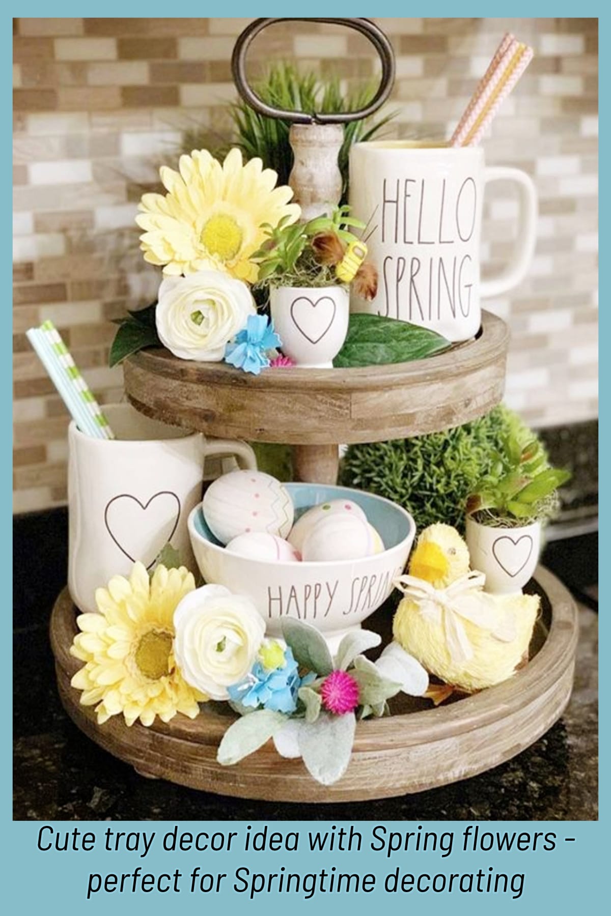 Spring decor ideas - wood tray Springtime decorations - fun DIY Spring decorating project to try