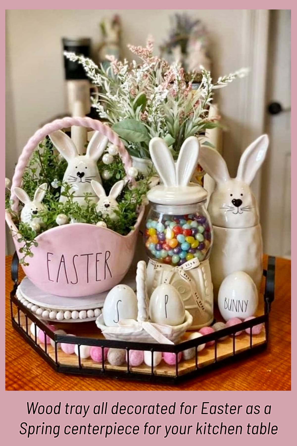 Wood tray Easter centerpiece decor ideas for Spring decorating - very cute wooden, tiered and metal tray decorations and decorating ideas for springtime
