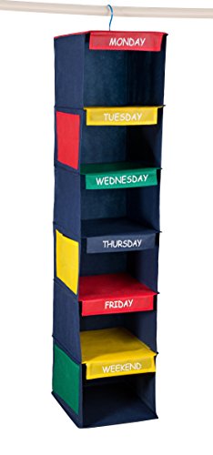 Daily Activity Kids Closet Organizer –11” X 11” X 48”- Prepare and Organize a Week’s Worth of Your Children’s Clothing, Shoes and After School Activities. Hangs Directly on the Closet Rod.