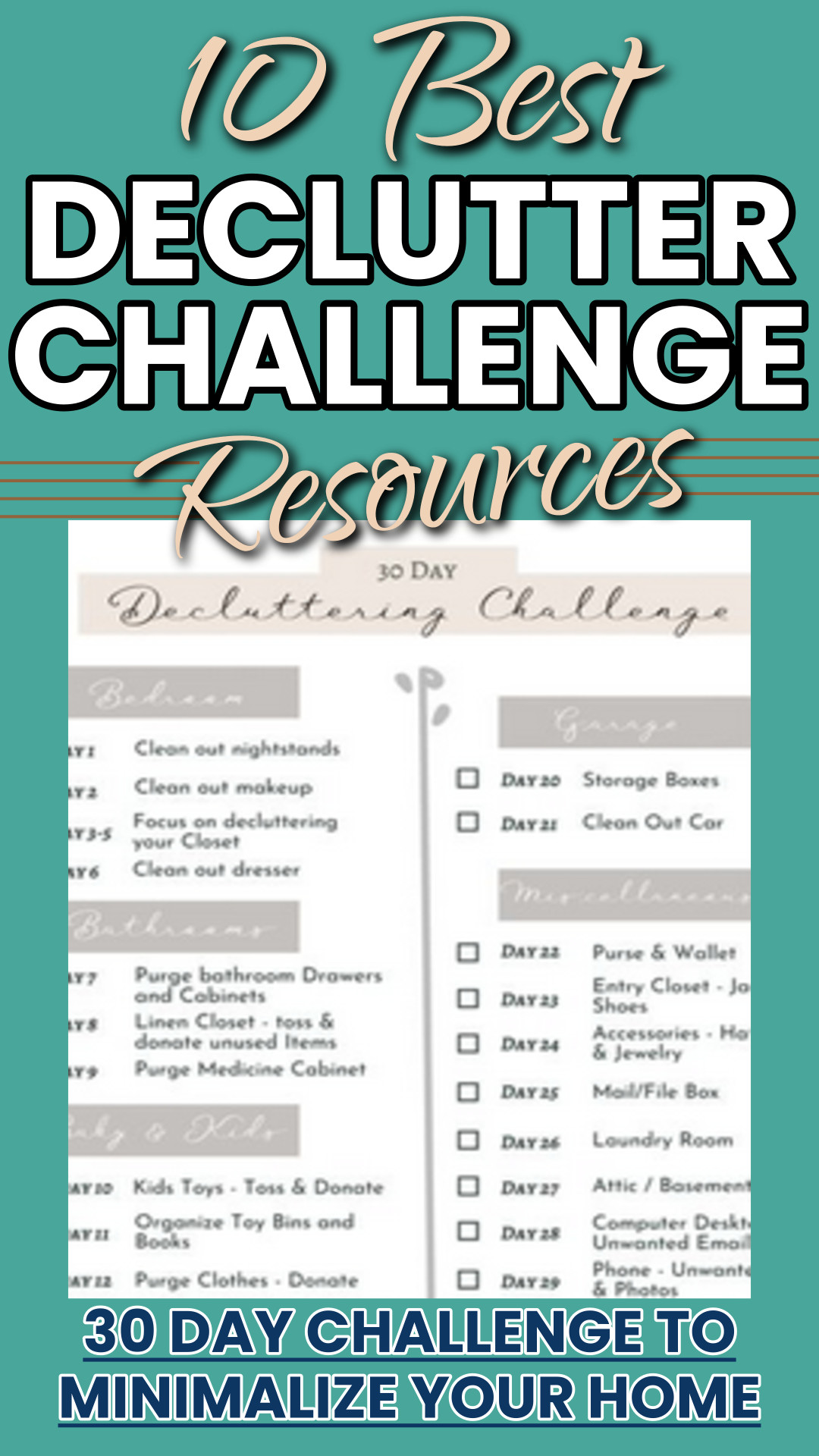 30 Day Declutter and Minimalize Checklist