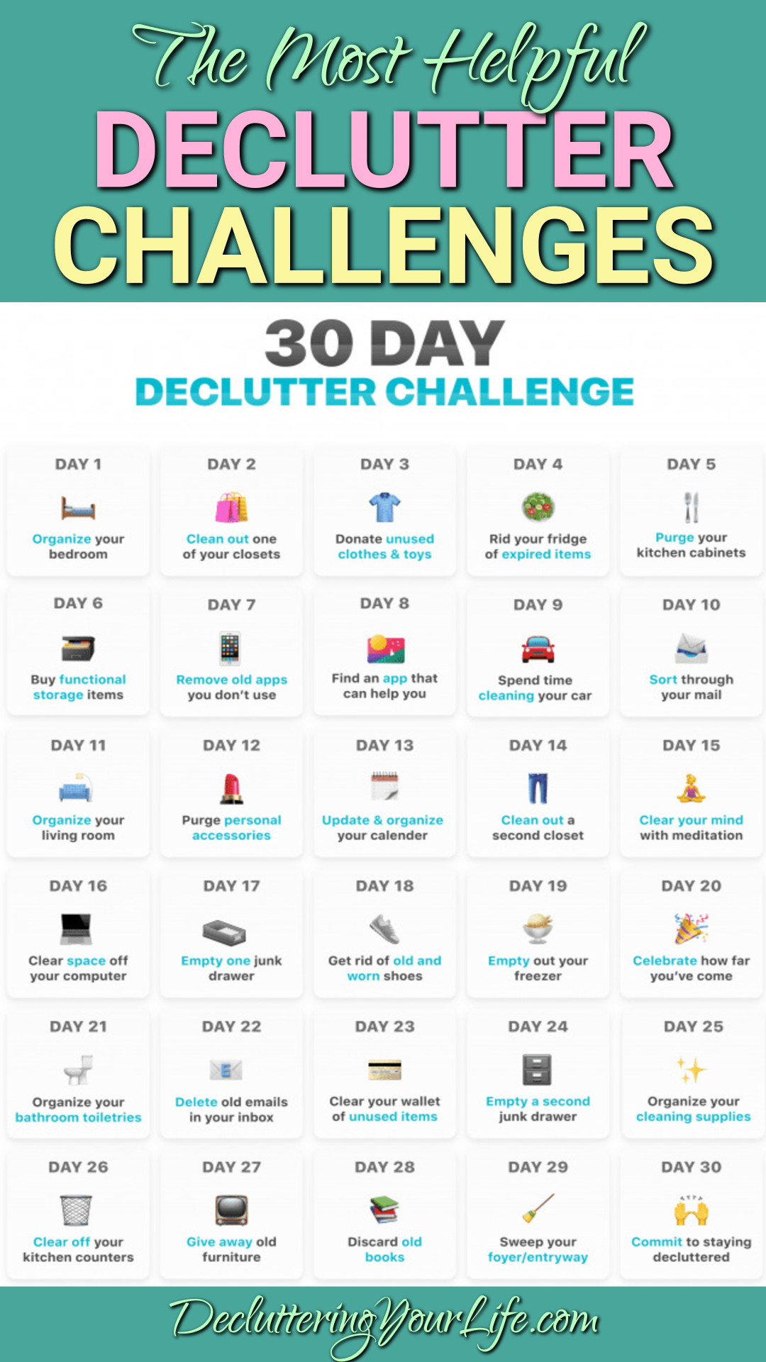 declutter challenge calendar daily decluttering tasks