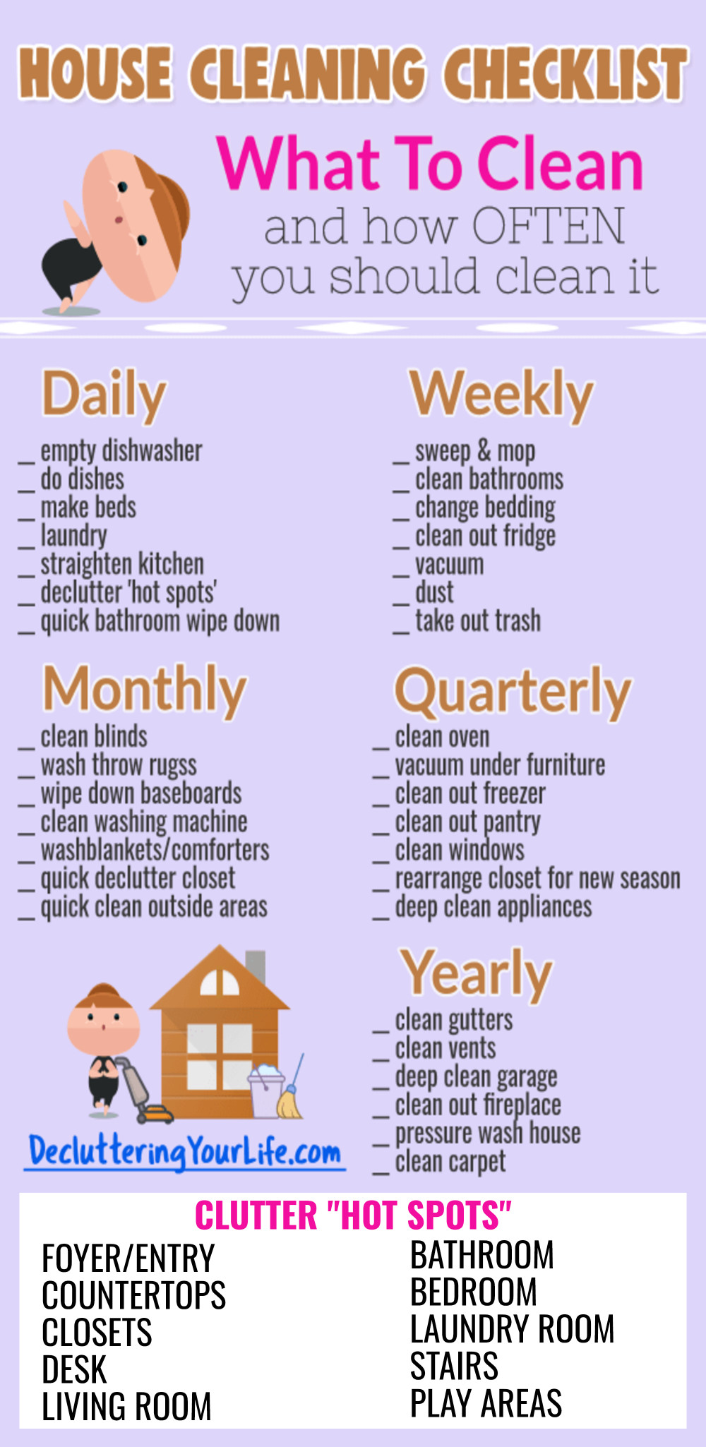 House cleaning checklist what to clean, how often