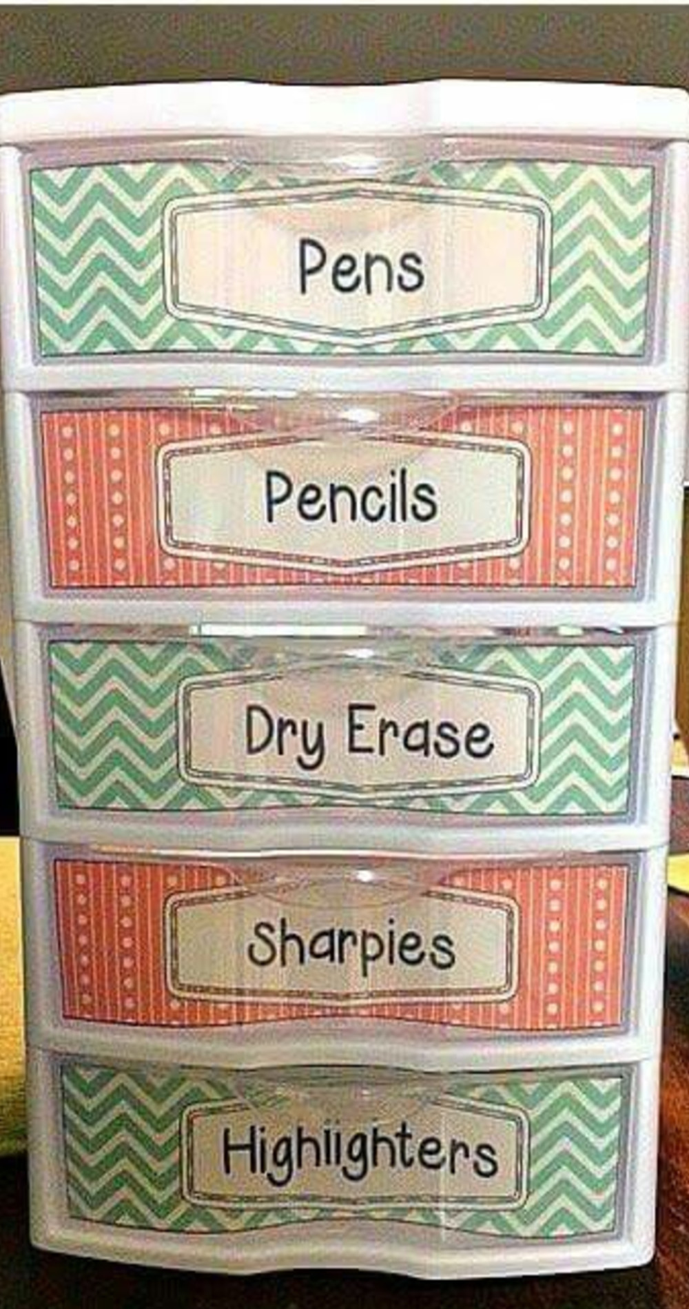 Desk organization idea for pens, pencils, markers, sharpies and highlighters