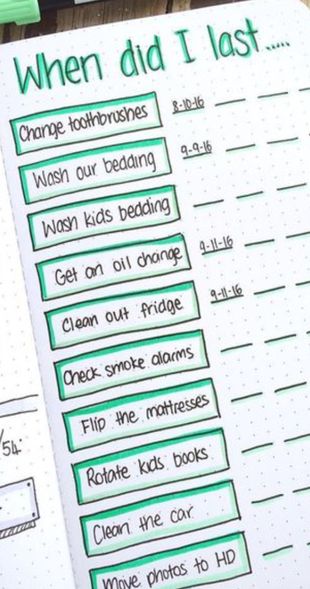 Home care cleaning and maintenance checklist for bullet journal