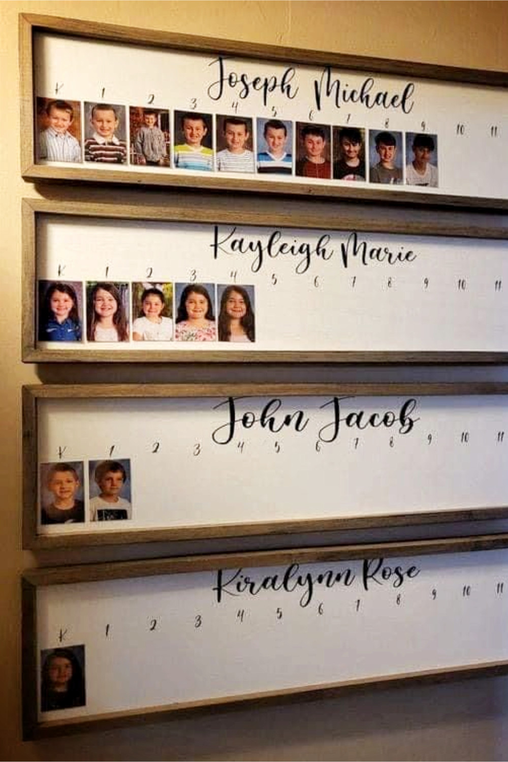 Photo wall ideas for family school pictures on the wall